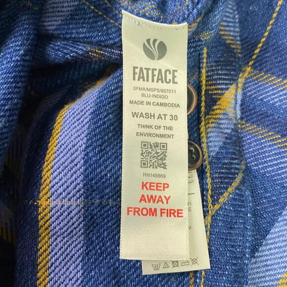 Fat Face Flannel Shirt Mens XXL Blue Indigo Plaid Cotton Long Sleeve Button Down - Picture 7 of 15